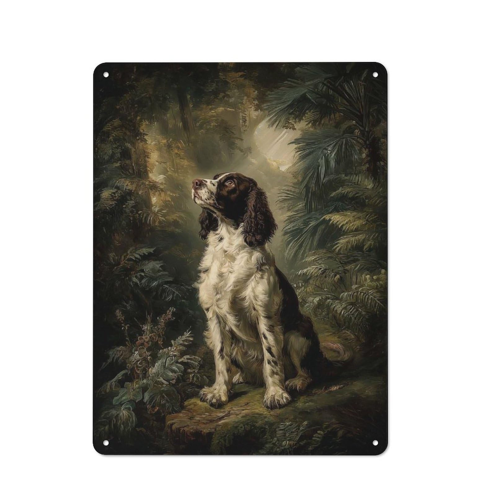 Junmoney Style-10 Decorative Tin Plaque With Springer Spaniel In Forest Design 40X30cm, Classic Novelty Wall Art For Flat, Dorm Room, Lounge Or Cafe