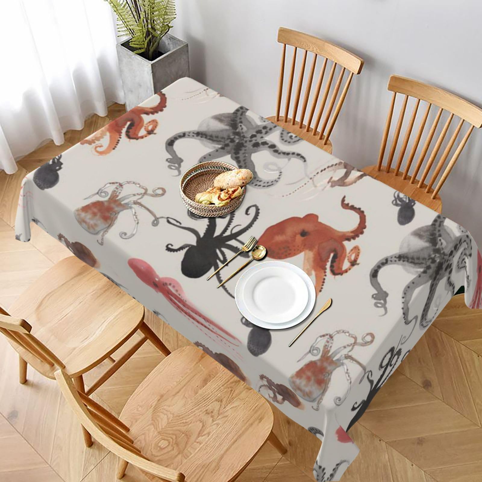 BNVSADC Color octopus Printed Rectangle Tablecloth 228x152 CM, Water Resistant Polyester Table Cloth Decorative Fabric Table Covers for Kitchen Dining Table Parties Camping