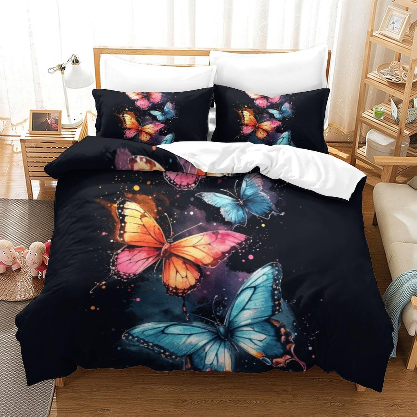 Parure de lit Super King 260x220 cm en microfibre douce avec fermeture éclair et taies 3D