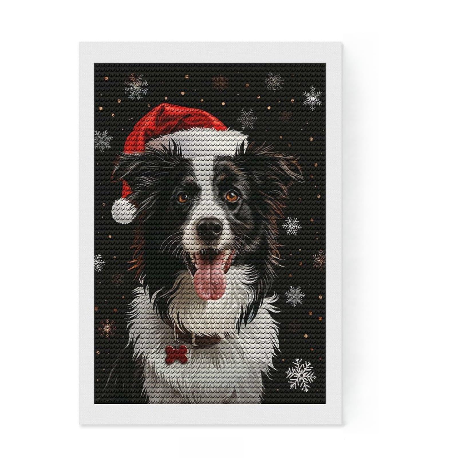 Junmoney Border Collie Christmas 5D Diamond Painting Kit 8"x12", Round Gems, Aesthetic Room Decor, Seasonal Gift Choice, Gift Idea, Leisure Activity