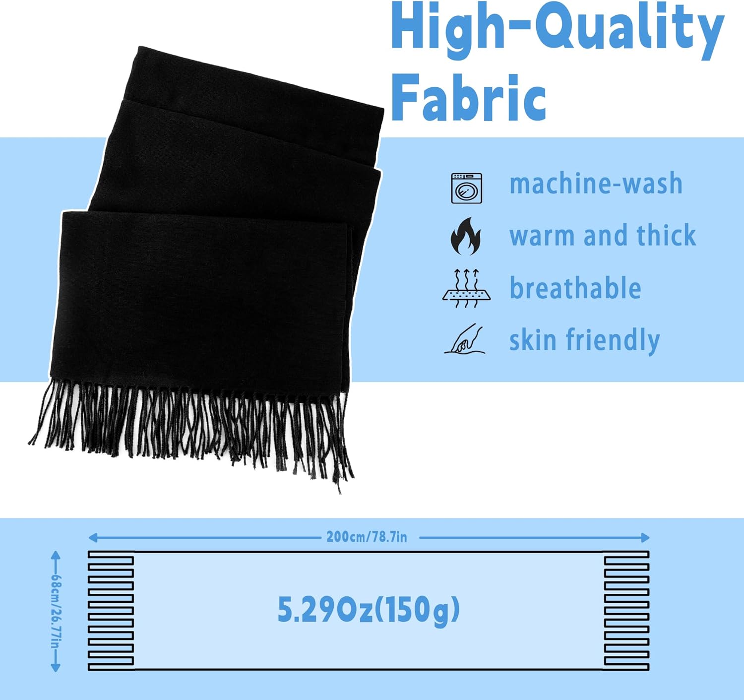 Winter Scarf for Women Men Cold Weather - Soft Warm Shawls Scarves with Tassels(78.7''*26.8'') - Image 2