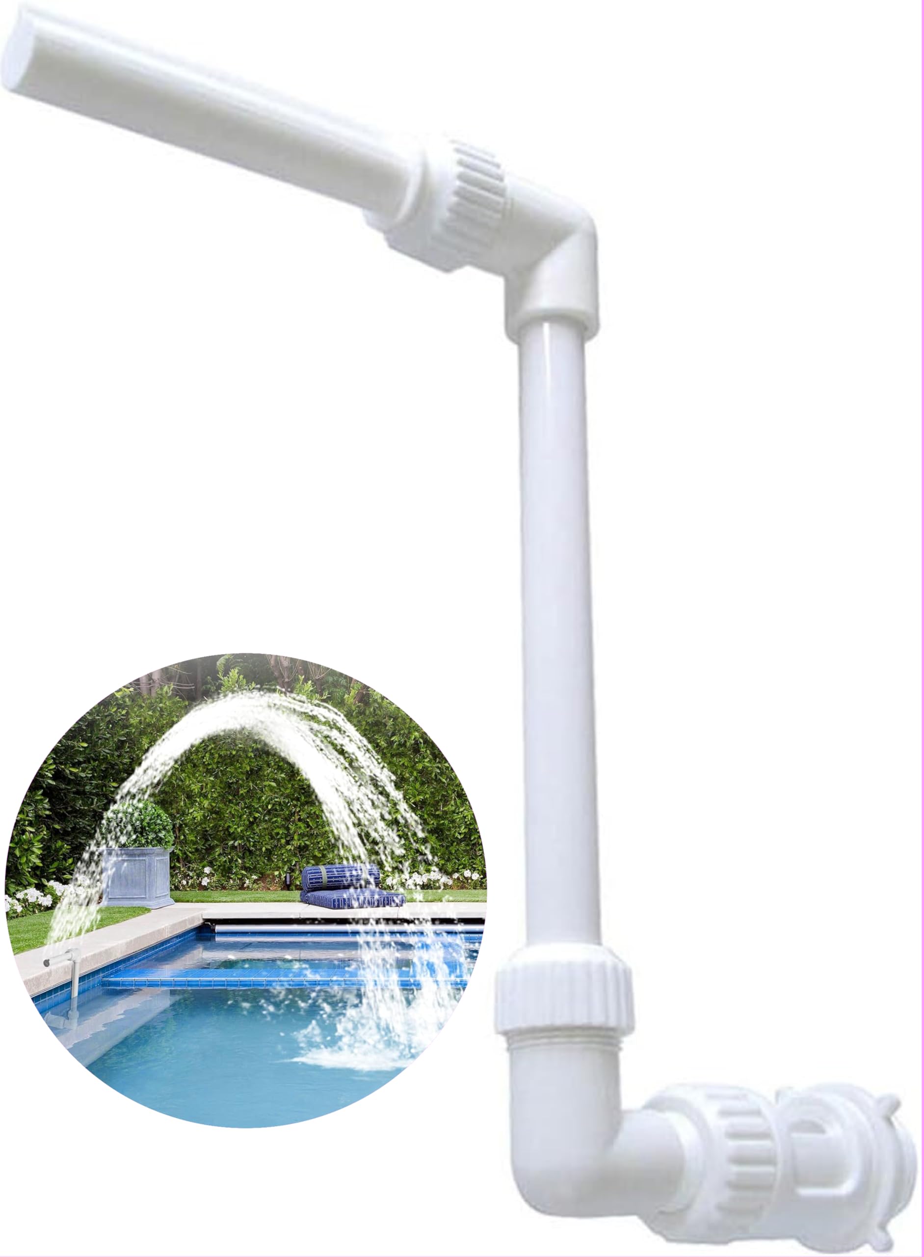 Pool Waterfall Fountain Spray – Adjustable Pool Water Sprinkler & Aerator for Inground & Hard-Sided Aboveground Swimming Pools - Easy Attach to Return Fitting - Fully Variable Spray Height & Location