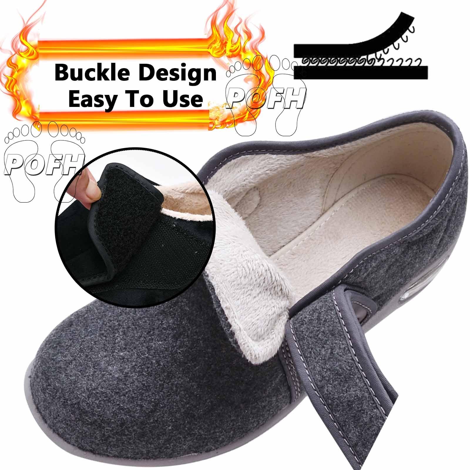 Chaussures Diabétiques Larges Pour Pieds Gonflés Hiver Chaudes Peluche Réglables Antidérapant Chaussures Orthopédique Pour Edema Swollen