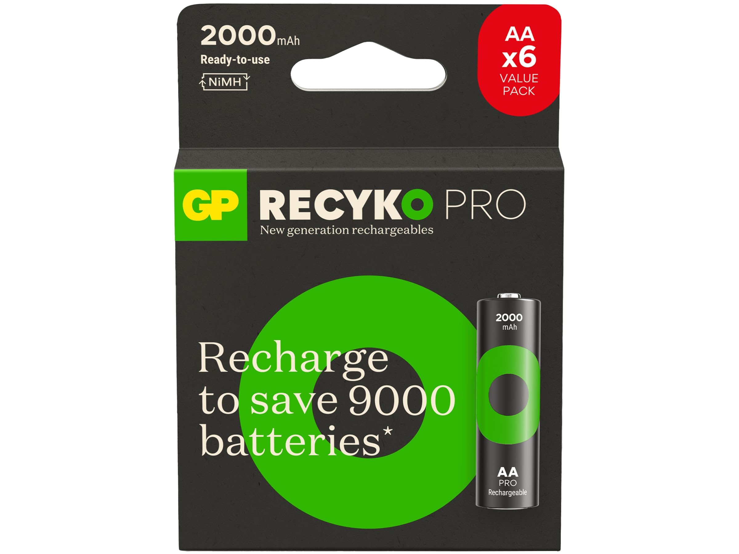 GP Piles ReCyko Pro AA Ni-Mh 1,2 V, carte 6, GP210AAHCBR21-2GVPTLB6