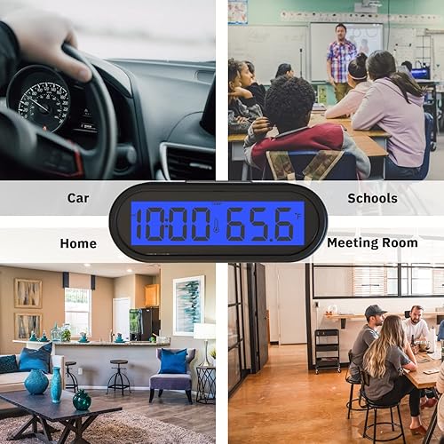Miniatura 7 de Reloj digital pequeño, reloj de coche con Fahrenheit y temperatura azul retroiluminación pequeño reloj electrónico para tablero de instrumentos,