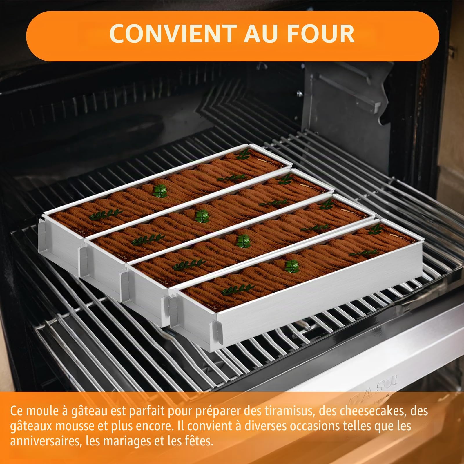 2 Pièces Moule à Gâteau Rectangulaire, Moule Cake Mousse Réglable, Moules Tiramisu Antiadhésif avec Partie Latérale Amovible, Moules en Alliage d'aluminium pour Gâteaux, Pains et Tiramisu (30cm)