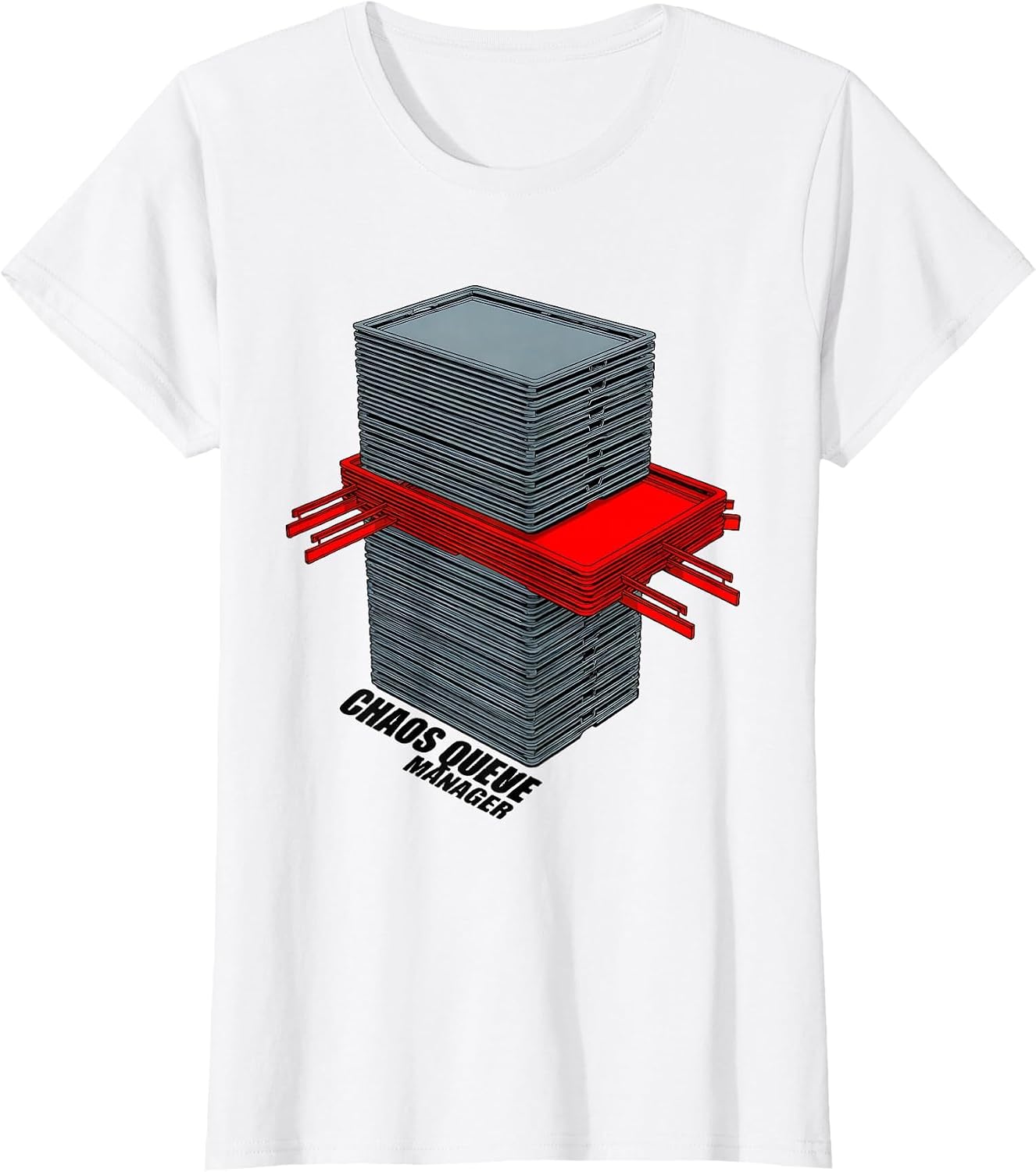 Women's Chaos Queue Manager Funny Office Boss Coworker Job Humor T-Shirt image 4