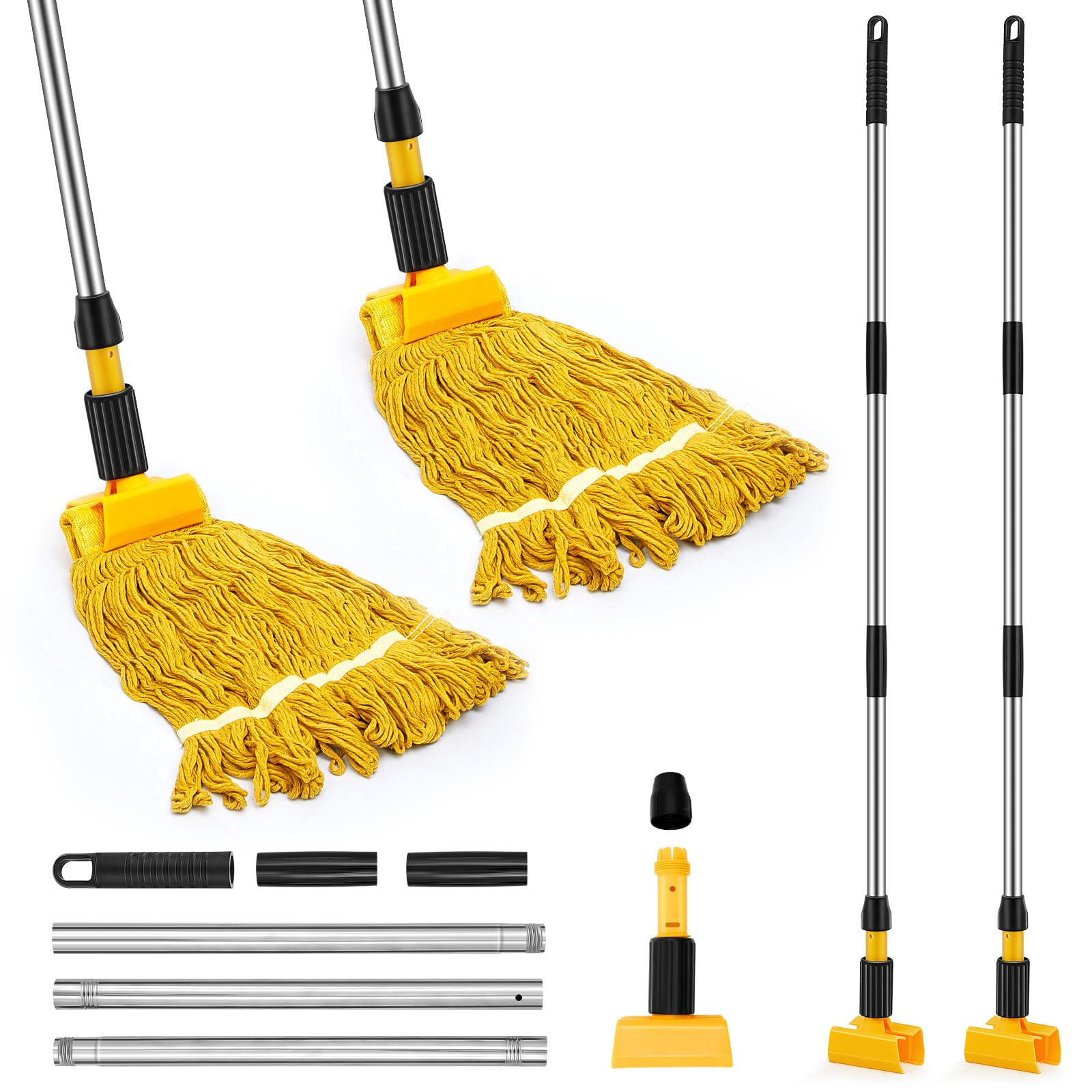 Thyle 2 Pack Stainless Steel Commercial Mop Handle for Floor Cleaning, 3 Section Replaceable Mop Stick Replacement with Jaw Clamp, Heavy Duty Replacement Pole for Home Garage Office, 55 Inch