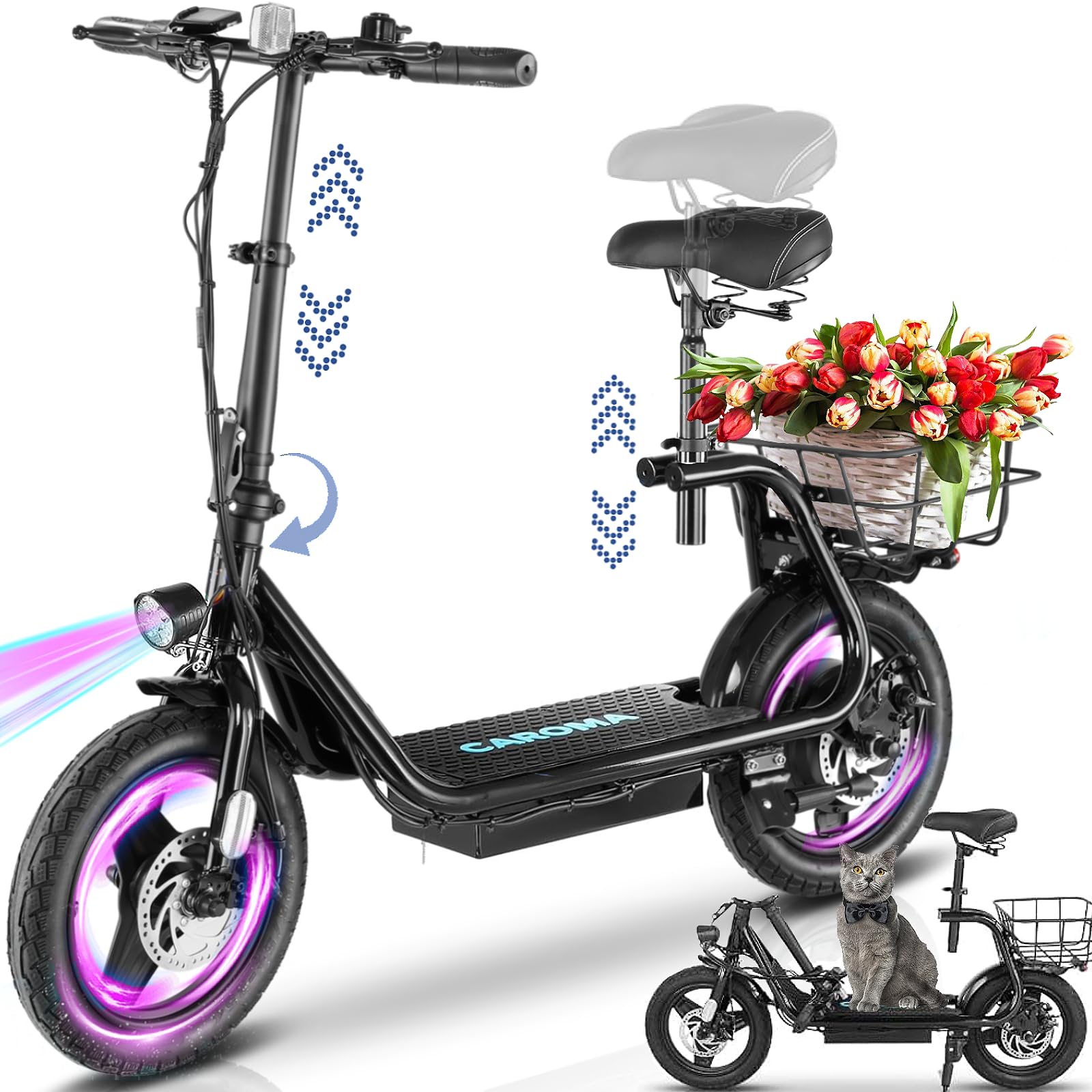 Caroma Peak 1200W 800W 500W Electric Scooter with Seat 14 Fat Tire Up to 30Miles 20MPH Electric Scooter