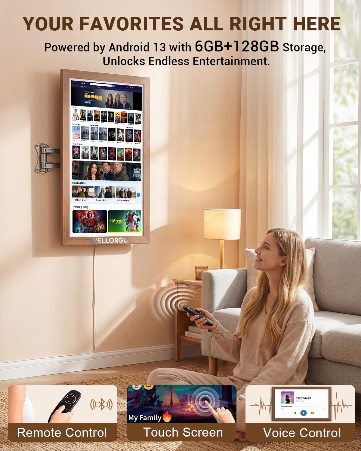 Digital Calendar Touch Screen, 21.5-inch Electronic Calendar for Wall, Smart Digital Planner with Kids' Chores Chart/Meal Plan/Streaming Services/Photo Display, Remote Control Supported