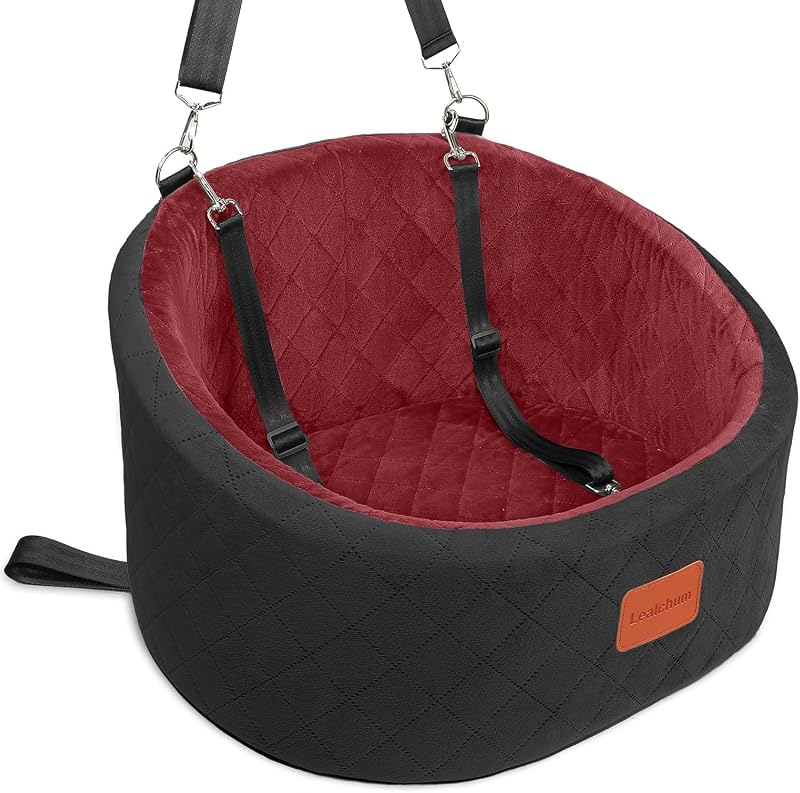 Assento elevatório para cães pequenos Lealchum com espuma viscoelástica, 2 guias de segurança, capa lavável, Preto/Vermelho