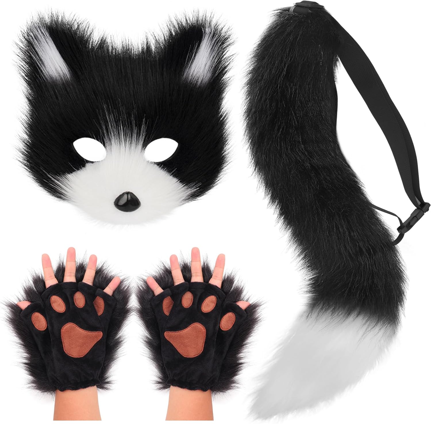 hbbhml Dier Hond Hoofd Masker Nieuwigheid Pluche Staart Klauw Poot Wanten Handschoenen Set Halloween Party Maskerade Kostuum Cosplay Husky