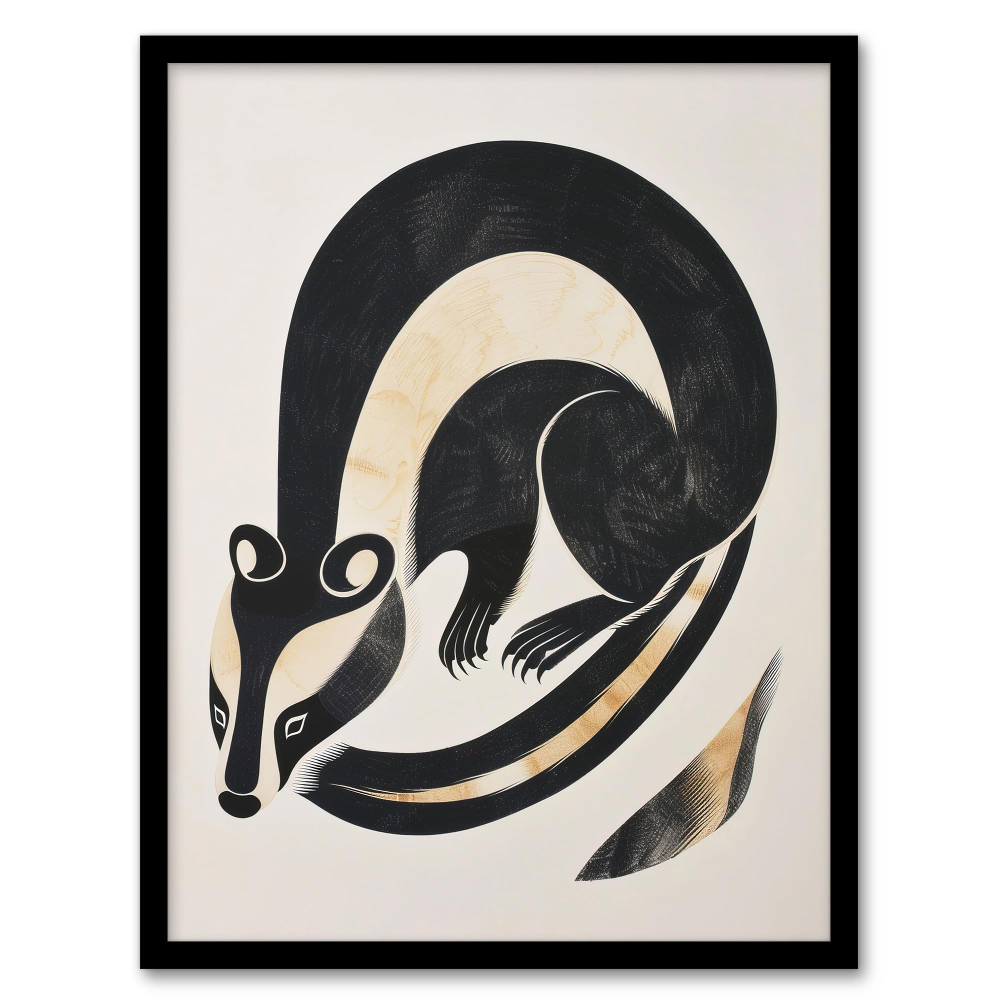 Artery8 Badger Inuit Art Style Animal Painting - Framed Art Print - Black - A4