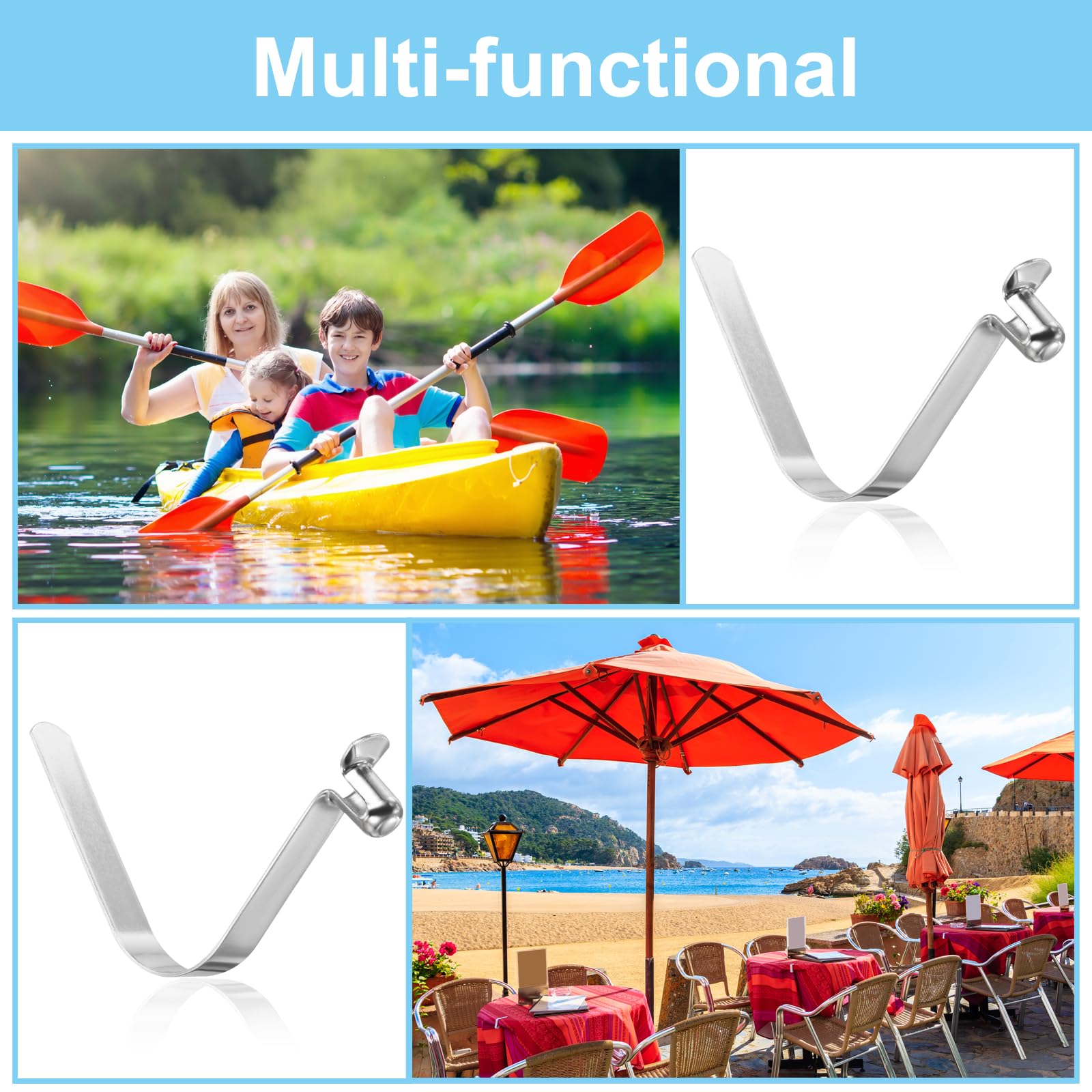 PATIKIL 8x5.5mm Fermi per Pagaie da Kayak, Confezione da 10 Clip per Asta Tendalino in Acciaio a Forma di V con Pulsante a Molla per Bloccato Tubi Asta per Campeggio Tendalino