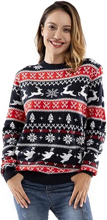 Ugly Christmas Sweater for Men, Reindeer Unisex Women Xmas Fairisle Classic Pullover for Party Festive Party