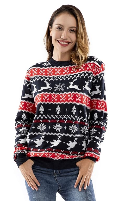 Ugly Christmas Sweater for Men Reindeer Unisex Women Xmas Fairisle Classic Pullover for Party Festive Party