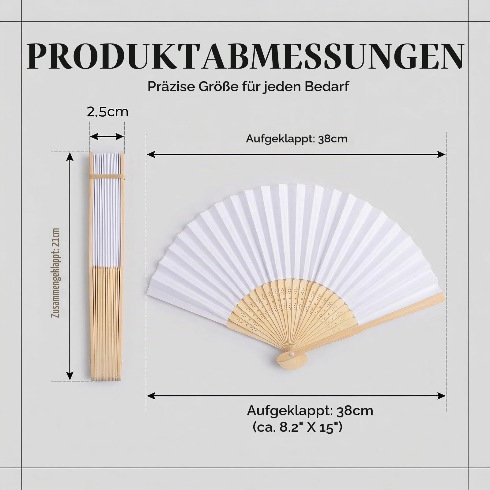 50 Stück Fächer Hochzeit, Handfächer Weiß Dekofächer aus Bambus und Papier, Faltfächer Hand Fan für Hochzeit Sommer Party Gäste Geschenk Geburtstag DIY und Wand Dekoration