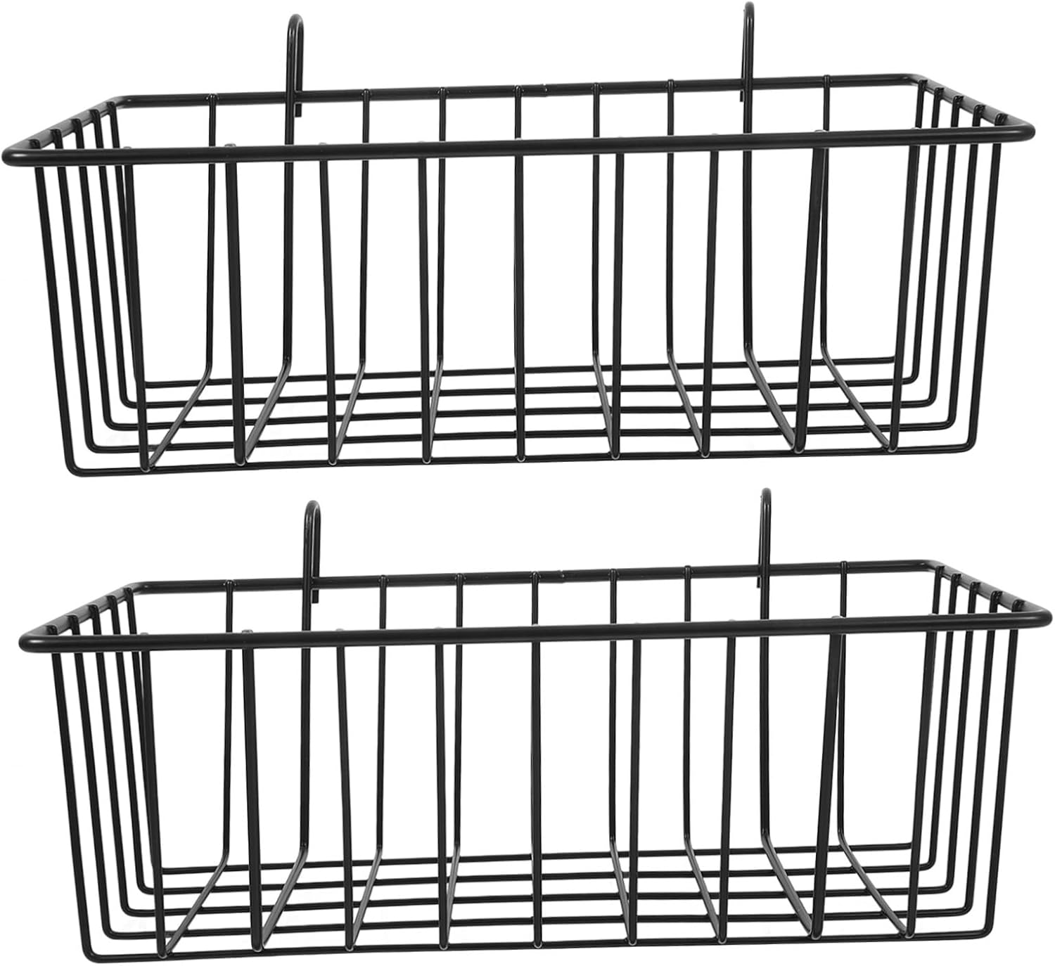MAGICLULU 2pcs Metal Hanging Baskets Black Wire Baskets for Storage Grid Wall Organizer