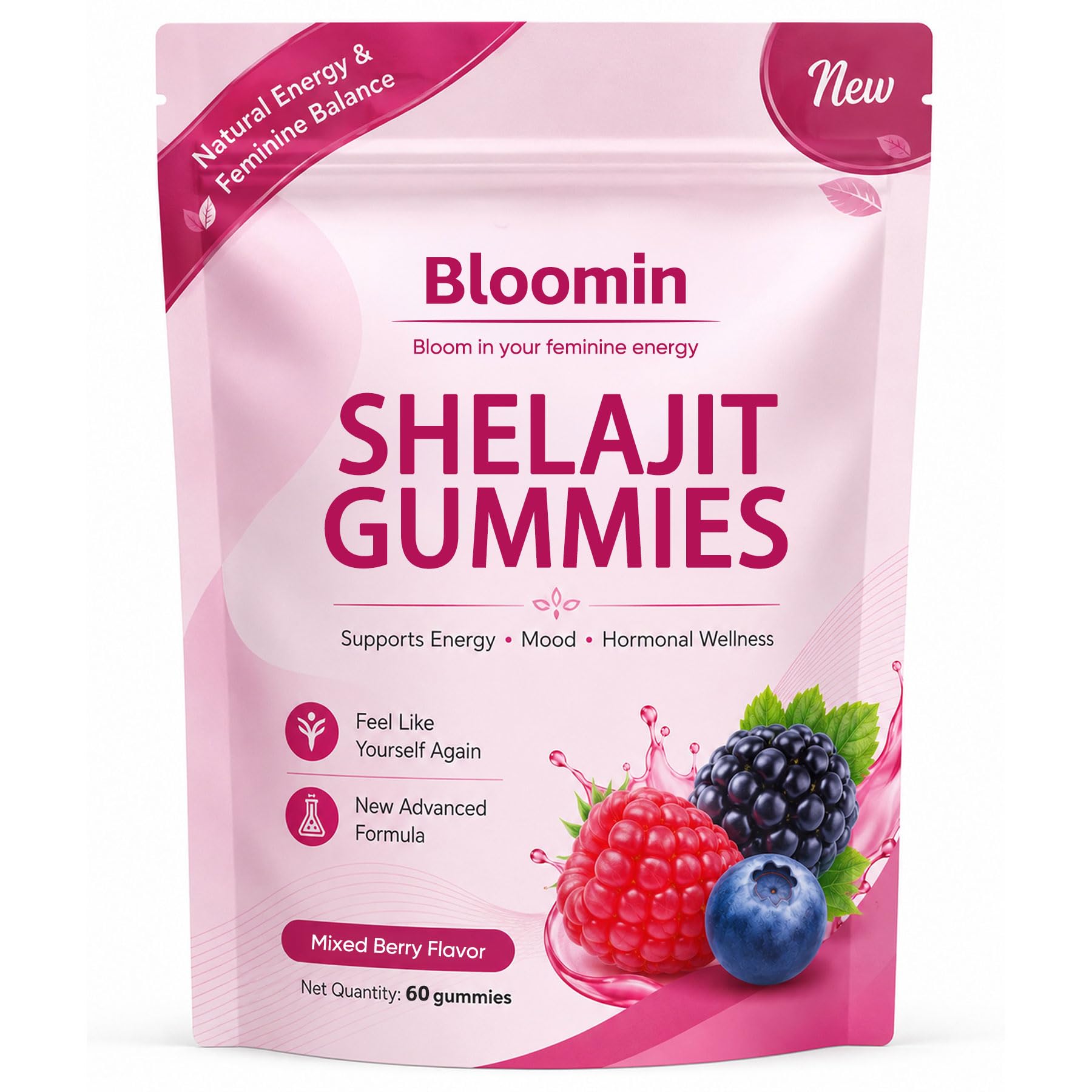 Bloomin Shilajit Gummies for Women, Daily Wellness & Natural Energy Support, with Shilajit & Saffron, Supports Energy, Mood & Balance, Natural Formula, 60 Gummi