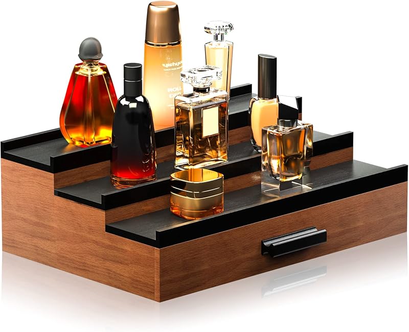 Organizador de Perfumes Sephyroth em 3 Níveis com Gaveta, Madeira em Walnut Black