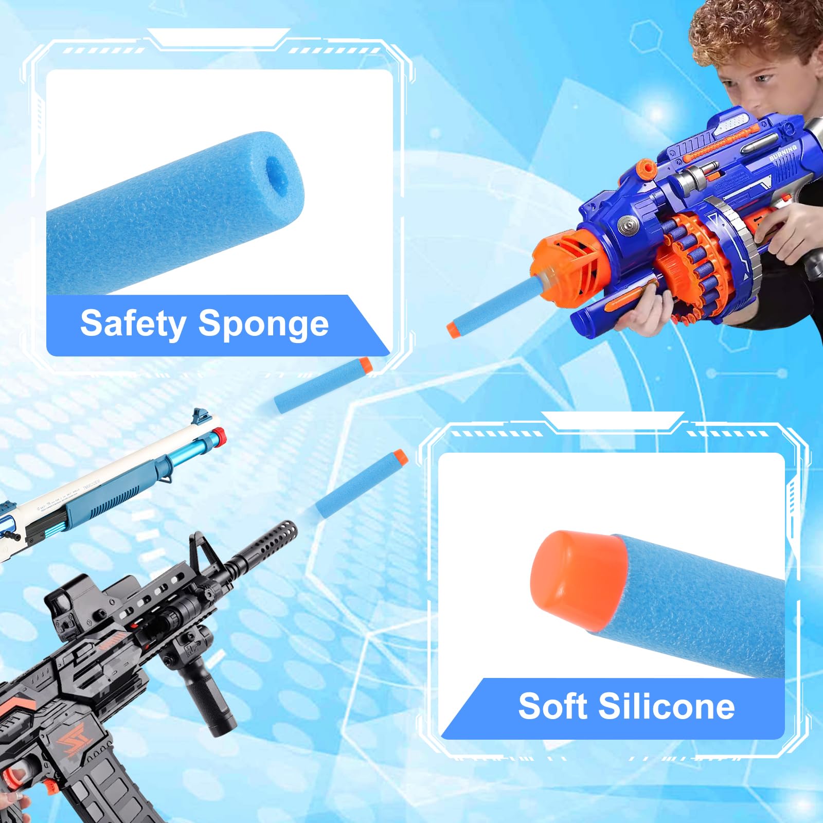 Confezione Da 200 Dardi Nerf Elite Compatibili – 7,2 Cm In Schiuma Morbida, Per Blaster N-Strike E Pistole Giocattolo (Blu Scuro)