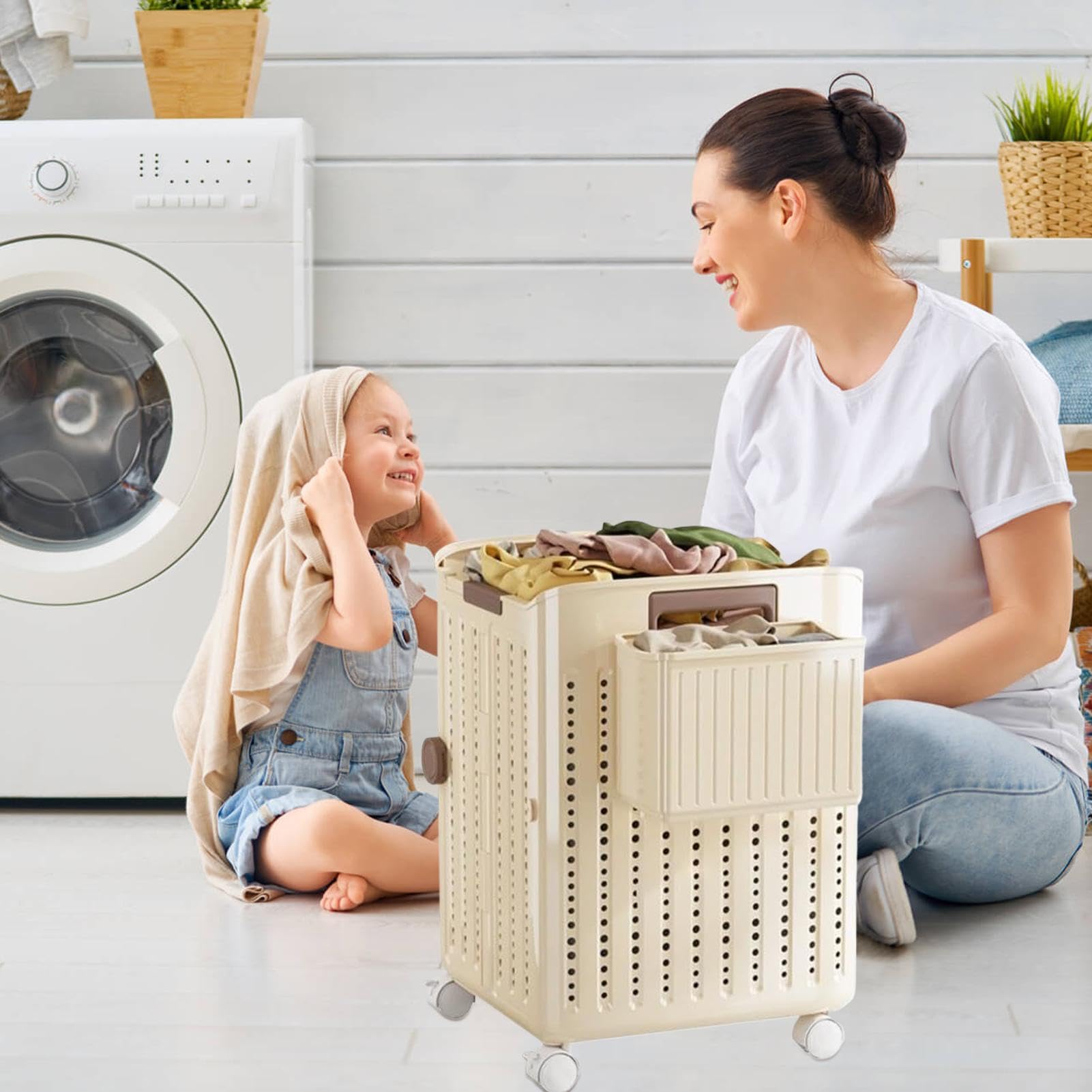 Panier à Linge Équipé de Roues | Panier à Linge Pliable Avec Roues | Cube de Rangement de Linge Pliable Pour Serrés Chambre Salle de Bain Petits Espaces
