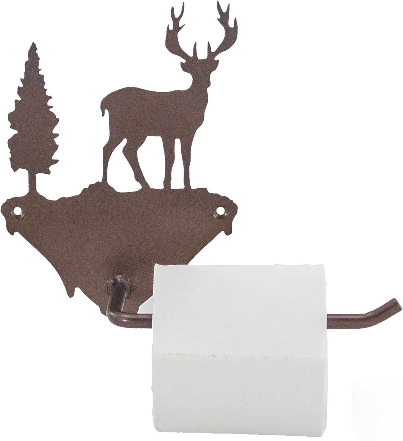 Rustic Toilet Paper Holder Wall Mount – Deer Design Bronze Metal for Farmhouse Cabin Decor
