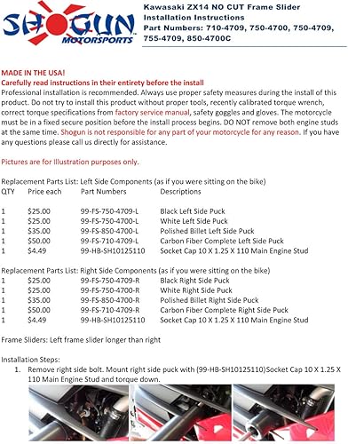 Miniatura 6 de Shogun USA Made Kaw Ninja ZX14 ZX 14 ZX14R 2006 2007 2008 2009 2010 2011 Negro Deslizadores de marco sin corte - 750-4709