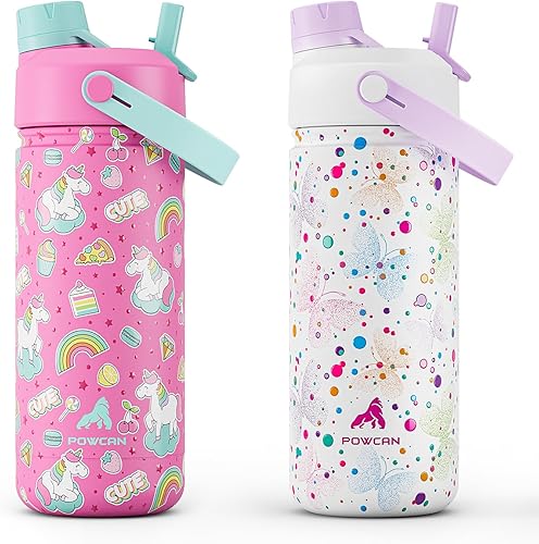 Miniatura 25 de POWCAN - Botella de agua con aislamiento de 18 onzas, con tapa de boquilla y pajilla 2 en 1, fría 24 horas, a prueba de fugas, apta para portavasos