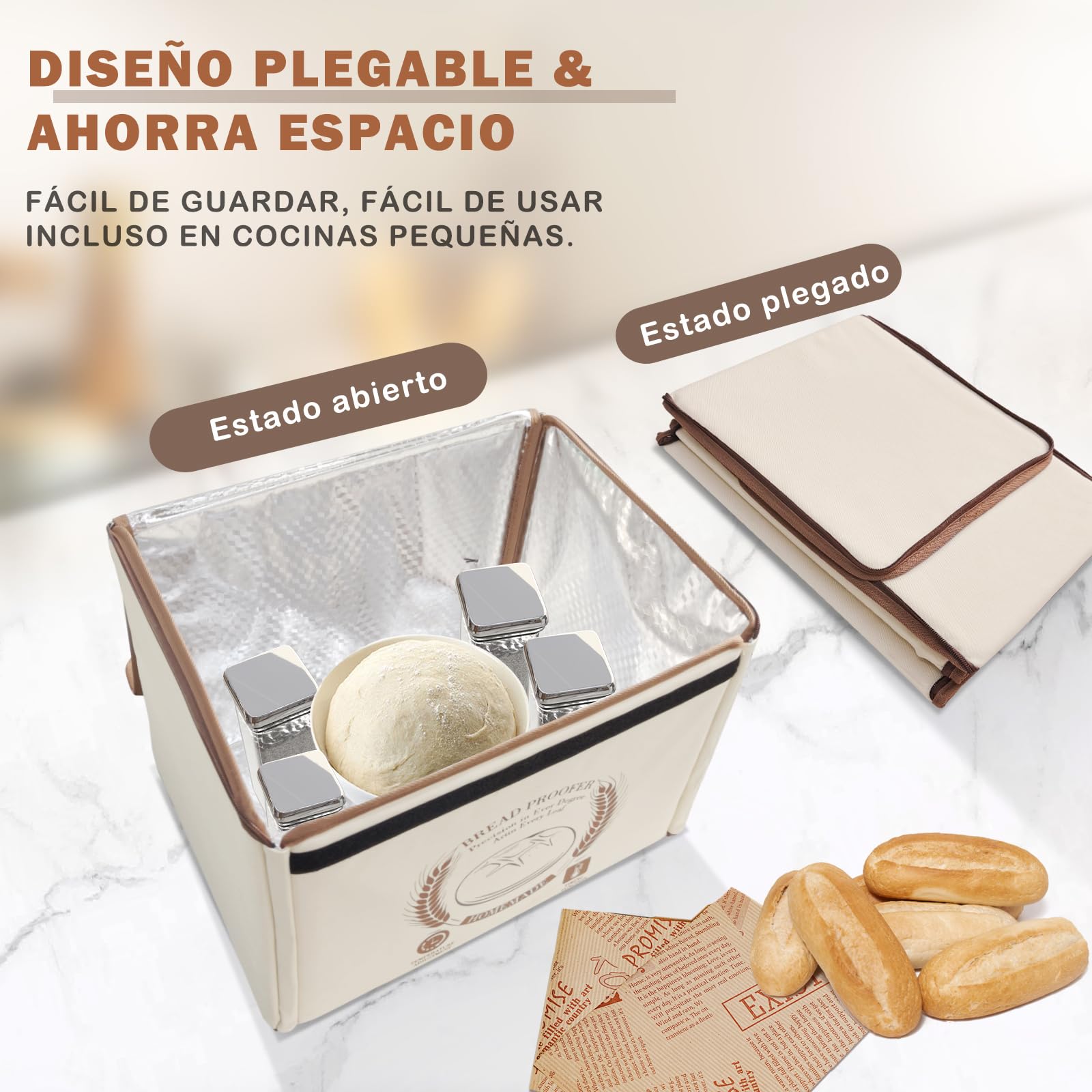 Fermentadora de Masa, Levadura con Calefacción, Caja de Fermentación Plegable con Tapa, Ajuste de Temperatura y Control Tiempo, Armario de Fermentación para el Hogar, Pan, Pizza, Yogur