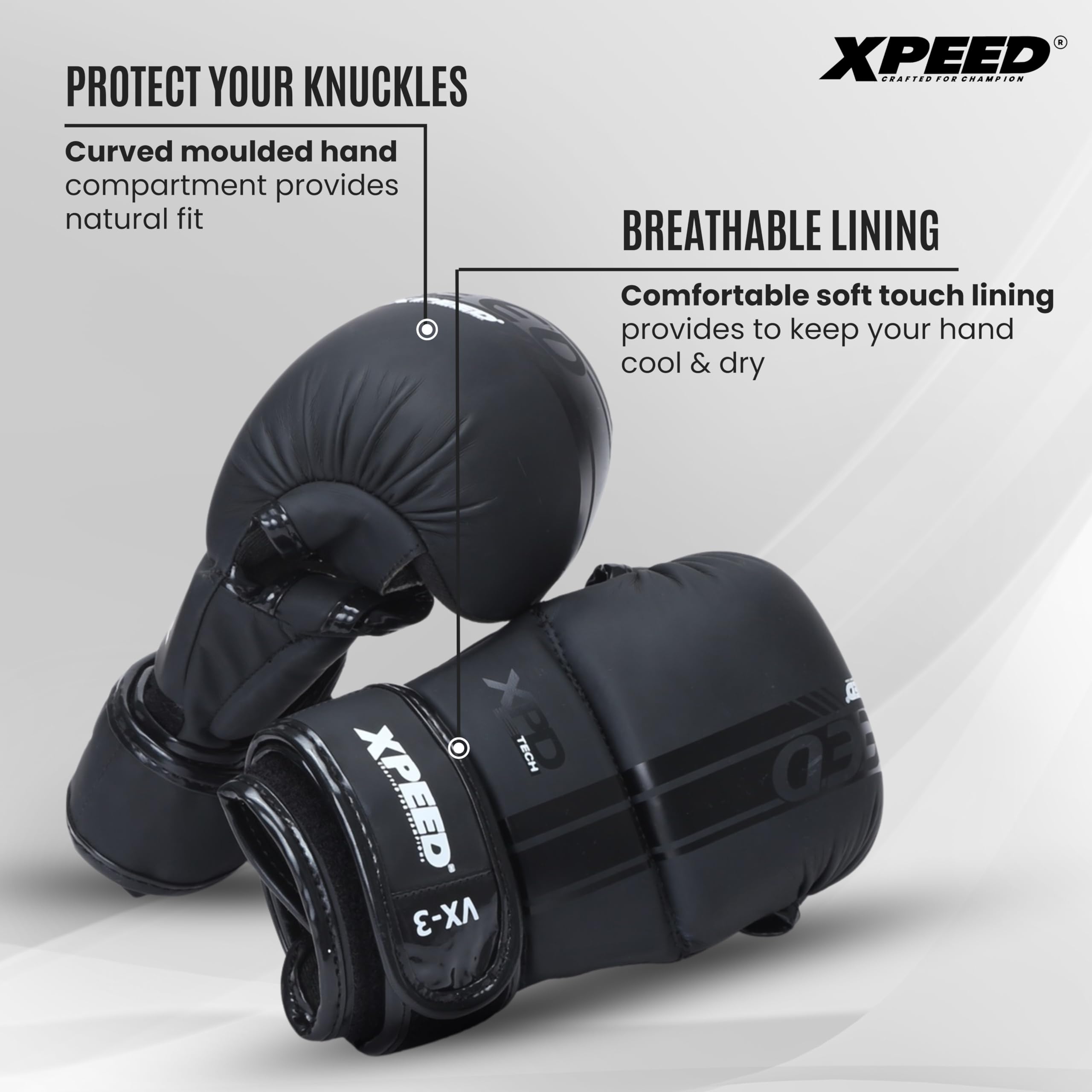 XPEED Striking MMA Guanti | Guanti da Grappling in PU opaco per arti marziali, sport da combattimento, MMA | Guanti da allenamento | Guanti sportivi versatili | Chiusura avvolgente con gancio e anello