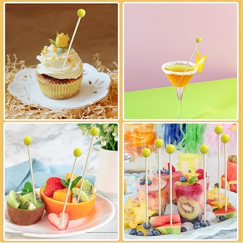 Miniatura 5 de 200 púas de cóctel de tenis, 4.7 pulgadas, decoración de tenis, extremo de pelota deportiva, brochetas de cóctel, palillos de dientes de frutas,