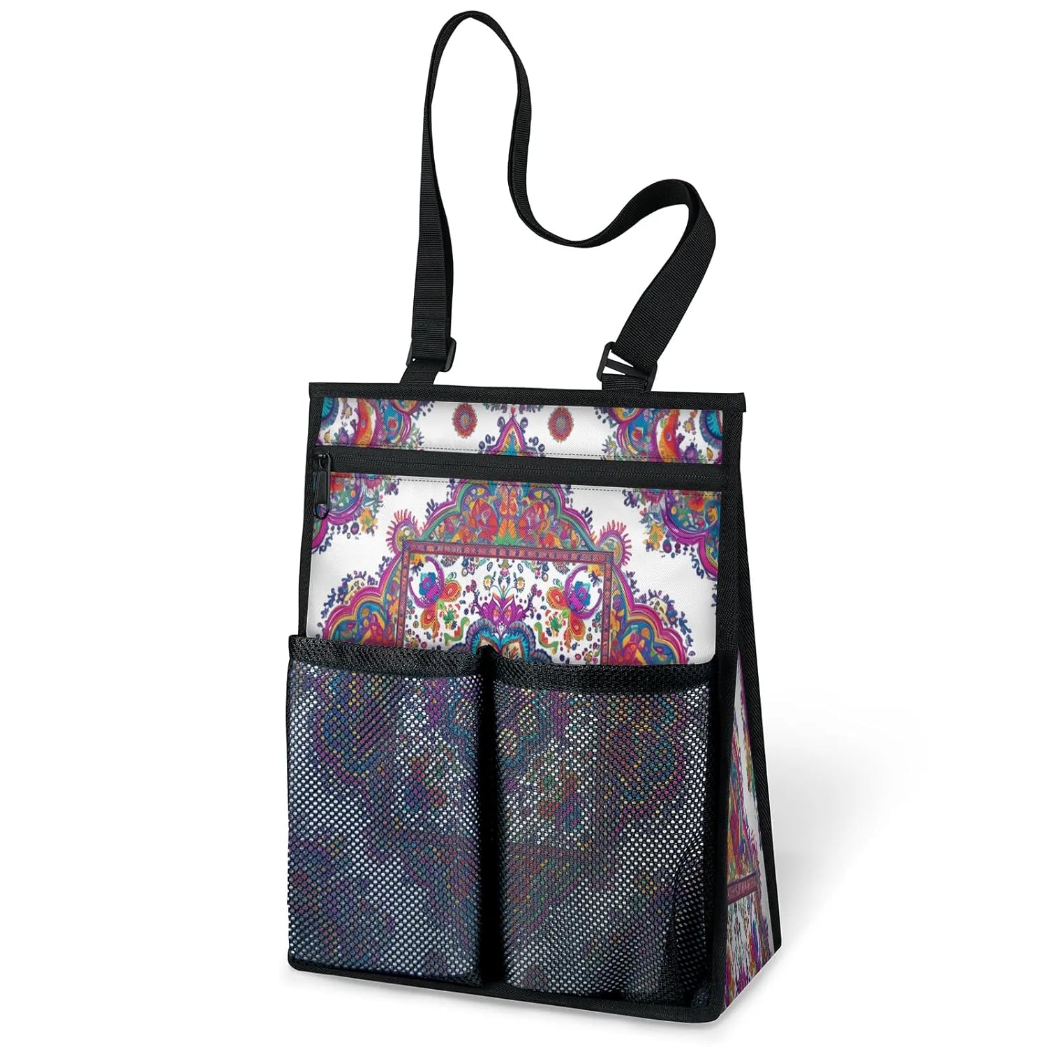 Ourtheme Indian Ethnic Flower Portable Shower Bag for Travel Gym Camp Beach Tote Shower Caddy Bags Hanging Toiletry