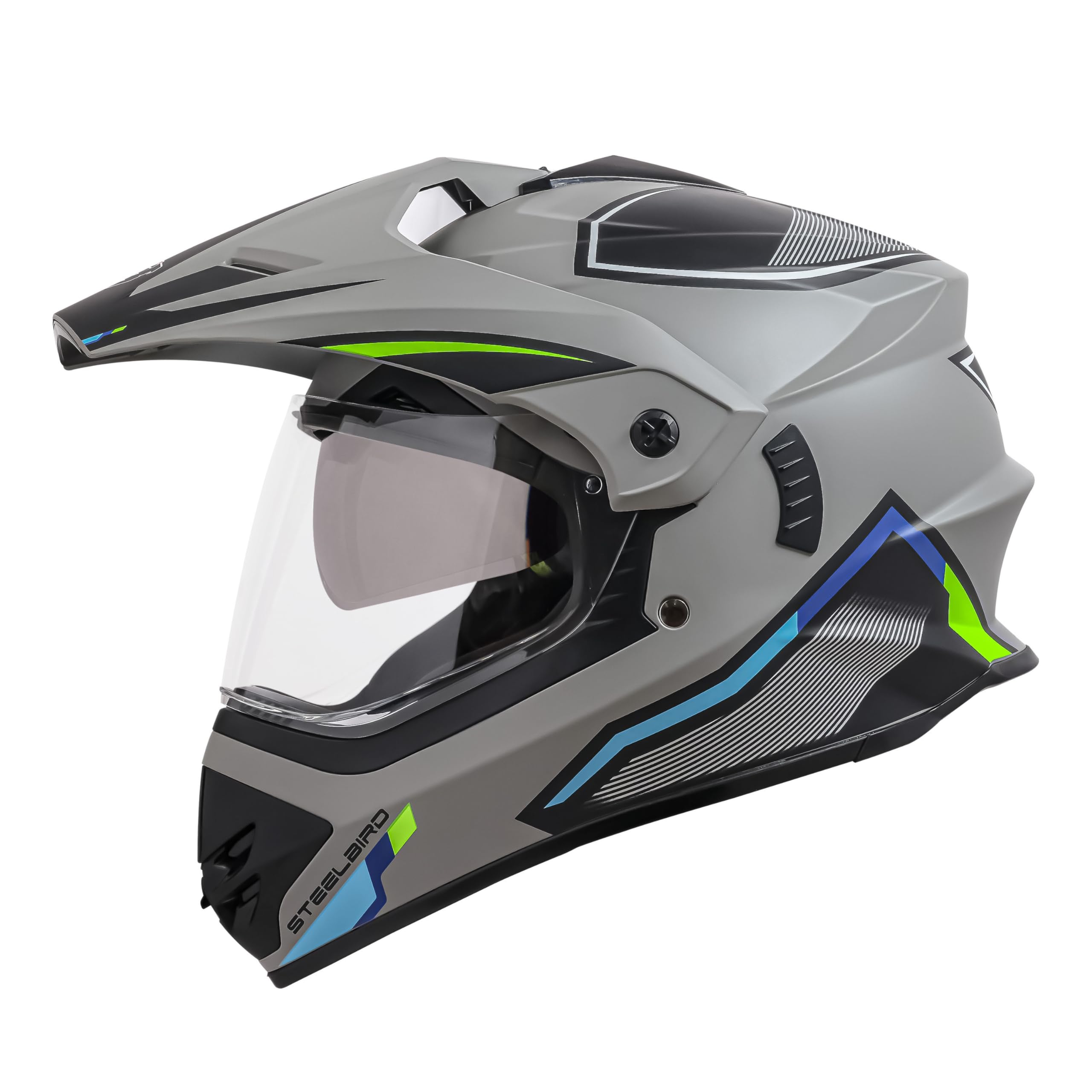 Steelbird Racer Off Road ISI Certified Motocross Double Visor Full Face Graphic Helmet Outer Clear Visor and Inner Silver Sun Shield
