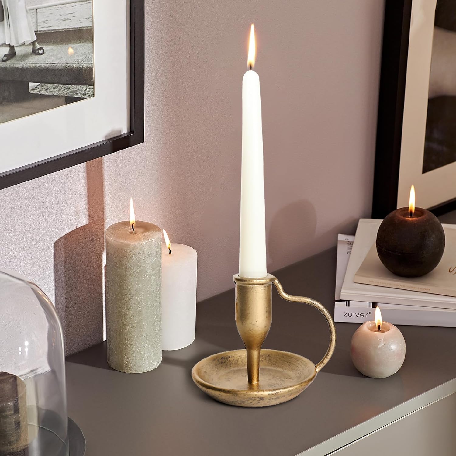 Iron Taper Candle Holder Set of 2 Antique Brass Candlestick Holders Vintage Decorative Candles Stand for Wedding Party Decoration Dinning Table Housewarming Gift