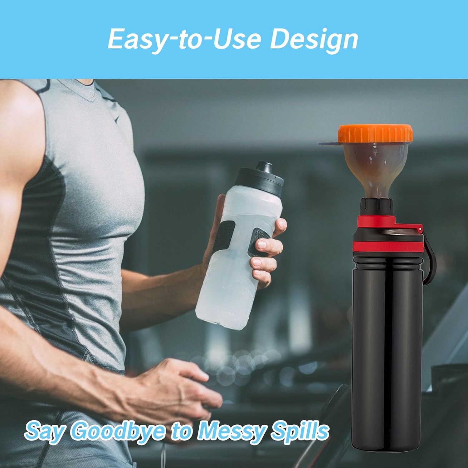 Protein Funnel Set Travel Protein Powder Containers with 1 Carabiner 1 Brush and 1 Mini Pocket Pill Box Reinforced to Prevent Spills Gym Pre-Workout Supplement Orange Powder Funnels image 5