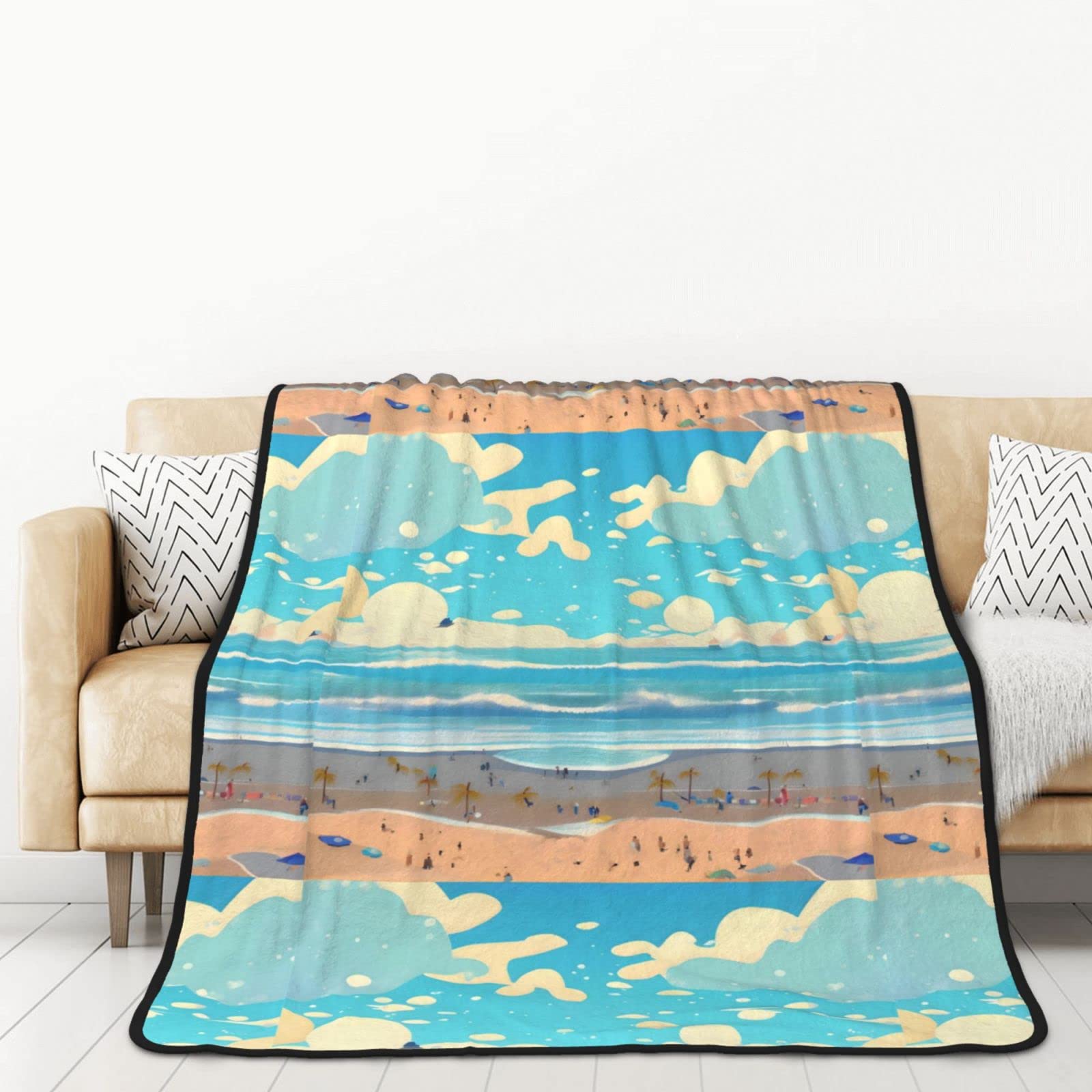 Couverture de plage flanelle adulte pour lit et voiture : plaid chaud double face grand confort