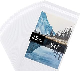 Falling in Art Acid Free 1.496mil (Single Side) Crystal Sealed Clear Bags for 5x7 Art Prints, Photos, 5 1/2 Inches by 7 5/9 Inches, 25-Pack