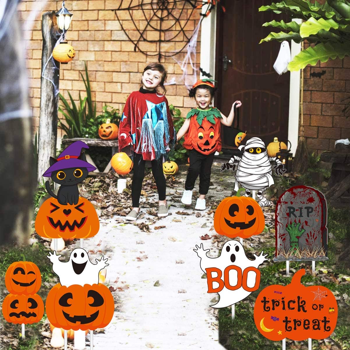 Halloween Yard Signs 8 Pack Skeleton and Ghost Corrugate, Outdoor Lawn Garden Stake Decorations Trick or Treat, Large Pumpkin Family Halloween Party with Stake for Party Patio Thanksgiving Decorations : Patio, Lawn & Garden