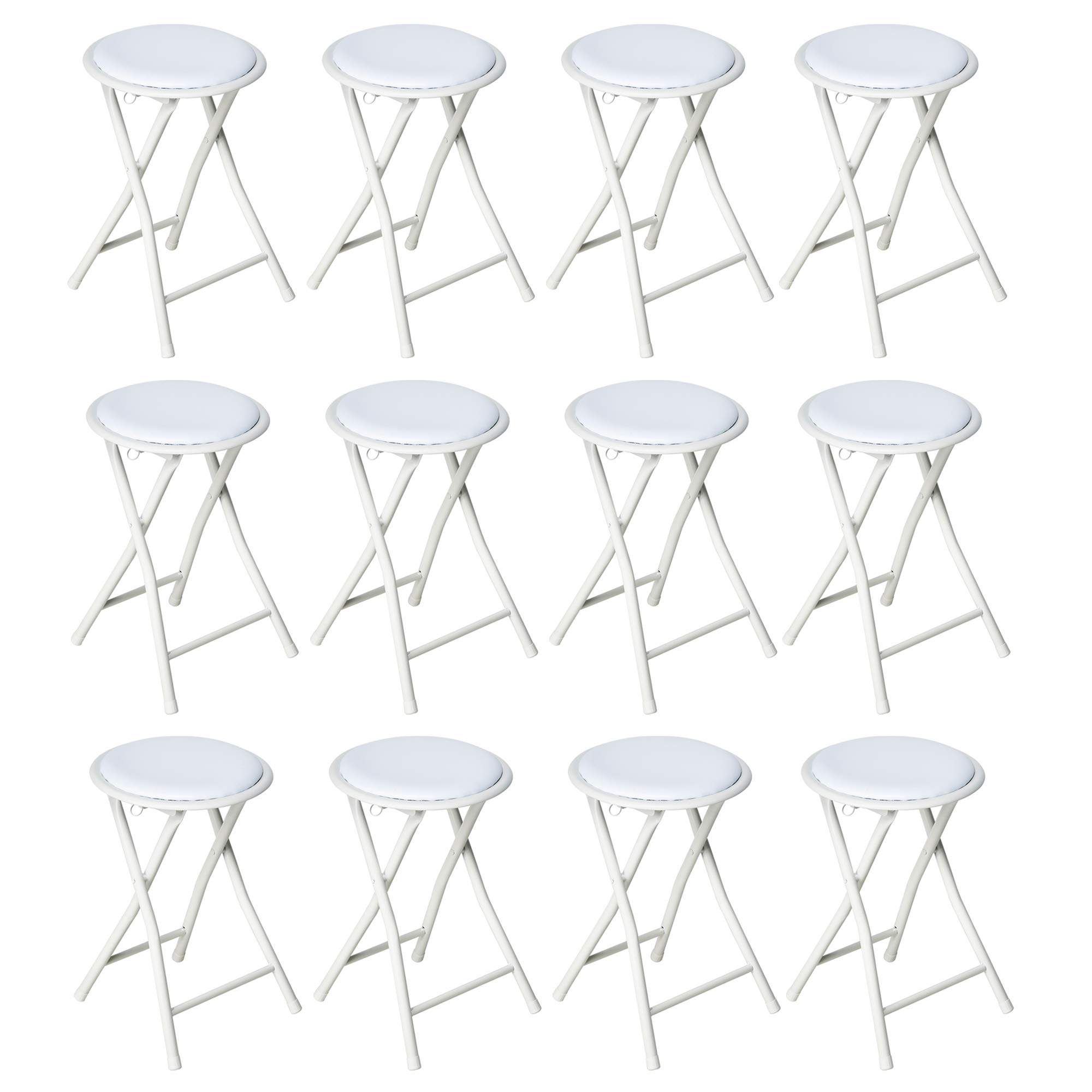 Nyxi Set of 12 Round Compact Folding Stool Chair for Home Office (12 Stool, White)