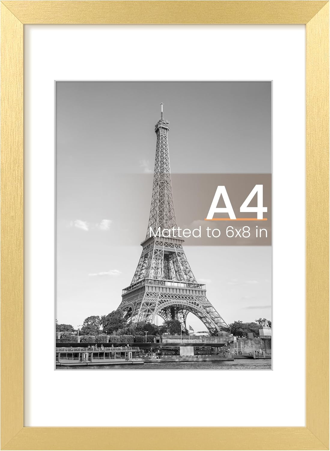 upsimples A4 Picture Frame, Display Pictures 6x8 with Mat or 8.3 x 11.7 Without, Wall Hanging Photo Frames, Gold, 1 Pack Gold 8.3x11.7