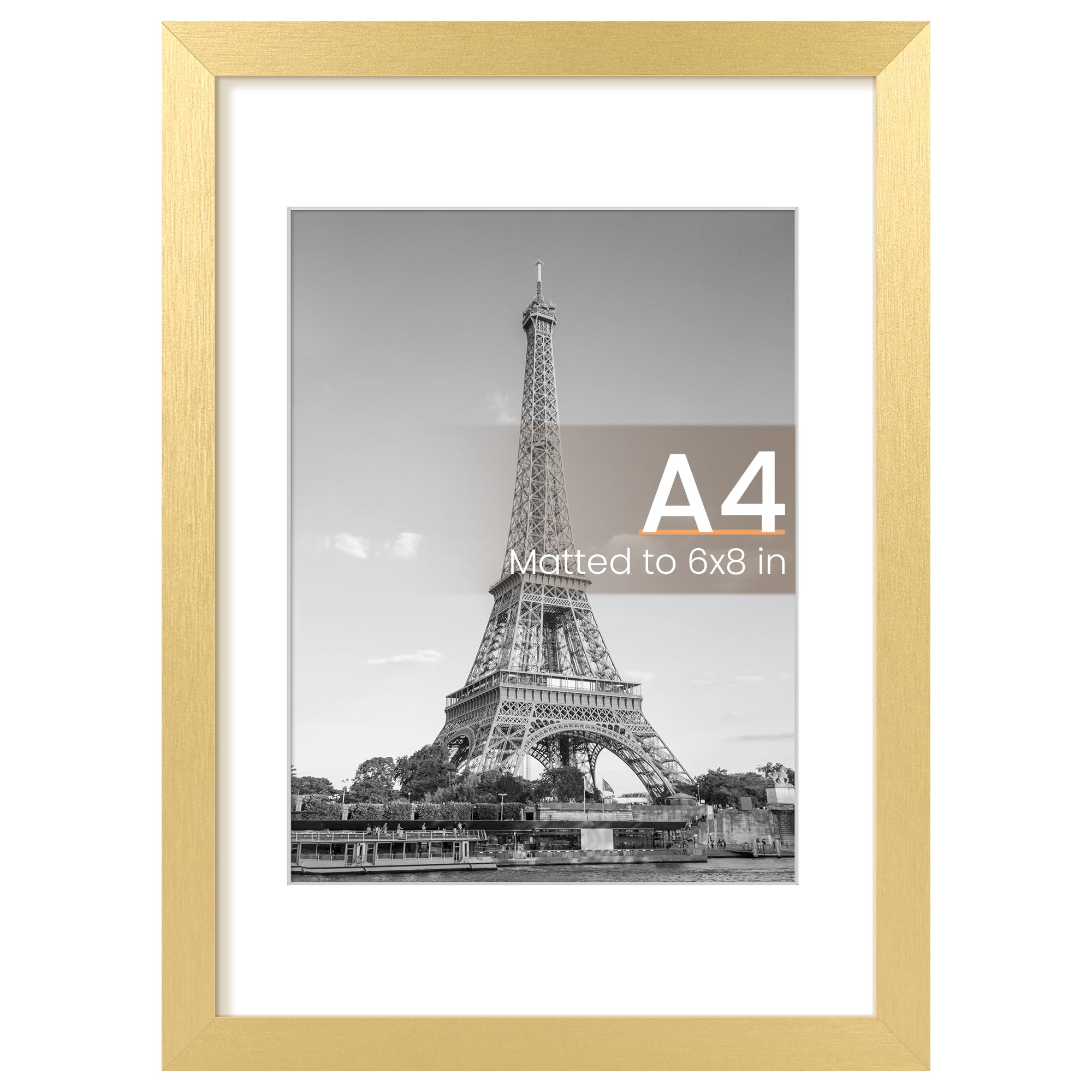 upsimples A4 Picture Frame, Wall Decor Poster Frames, Gold 1 Pack | 8.3 x 11.7 Frame, 6x8 Frame with Mat for Gallery Wall, Wedding, Baby, Dog, Dorm, Christmas