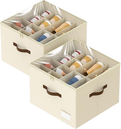 Miniatura 9 de Paquete de 3 organizadores de zapatos para armario, contenedores plegables de almacenamiento de zapatos, se adaptan a hasta 24-48 pares, caja