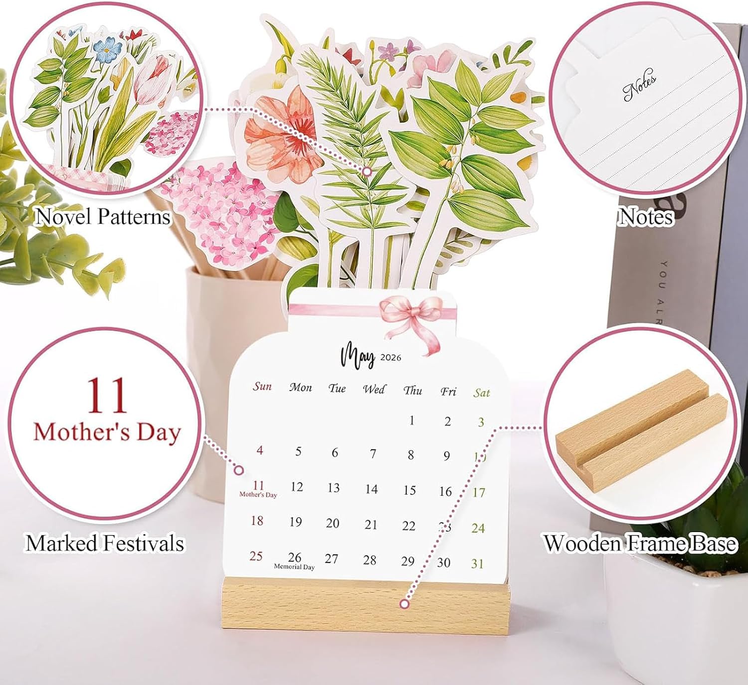 2026 Creative Floral Desk Calendar,Mini Flowers Standing Calendar,Small Desk Calendar - mini Standing Flip Decorative Flower calendar for Home, Office and Desk Accessories,Gift,Present (1PC) image 3