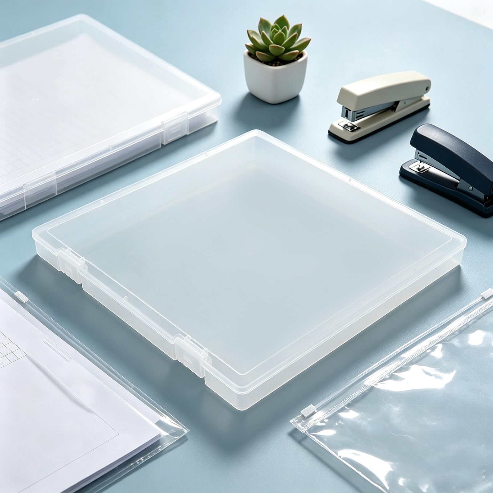 Artibetter 4er-Set Ablageboxen, abschließbare Dokumenten- und Projektmappen, stapelbare Aufbewahrungsboxen (33 cm) mit Deckel für Bürobedarf