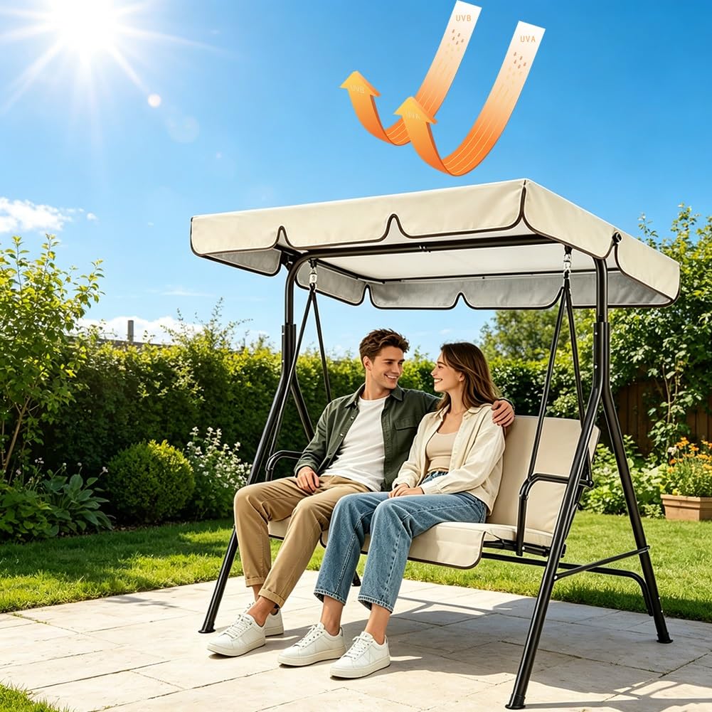 Toit de Balancelle 2/3 Places, Toile de Rechange pour Balancelle de Jardin, Imperméable Anti-UV, Housse de Rechange Extérieure(Brown,164x114x15cm/64x45x6in)