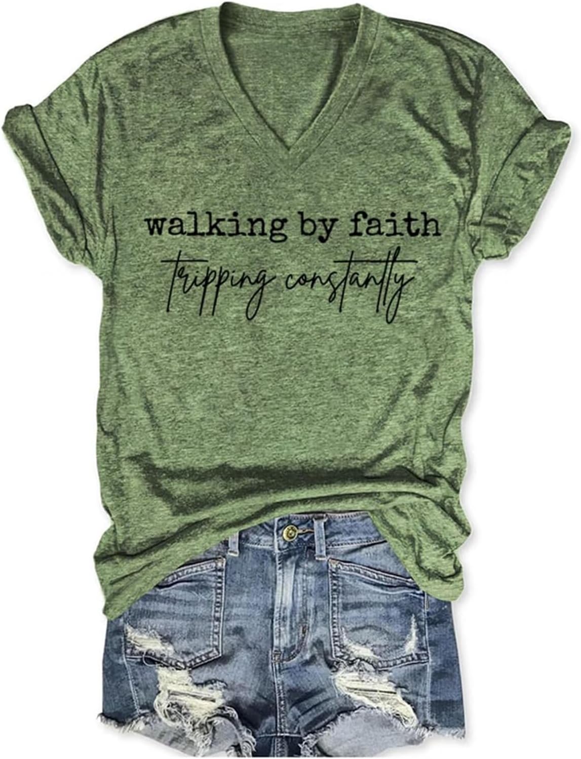 Christian Shirts for Women Faith Inspirational Tee Walking by Faith Tripping T Shirt Religious T-Shirt Short Sleeve