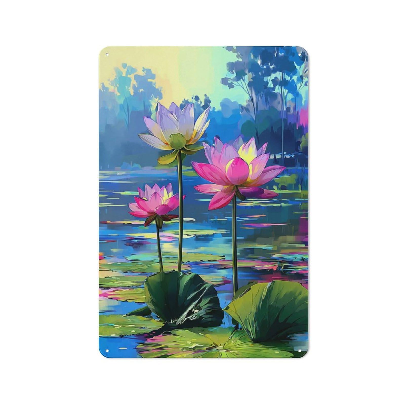 Luminous Lotus Pond Vintage Tin Sign 30x20cm, Rustic Bistro Wall Plaque for Kitchen, Cafe, Pantry Or Dining Room