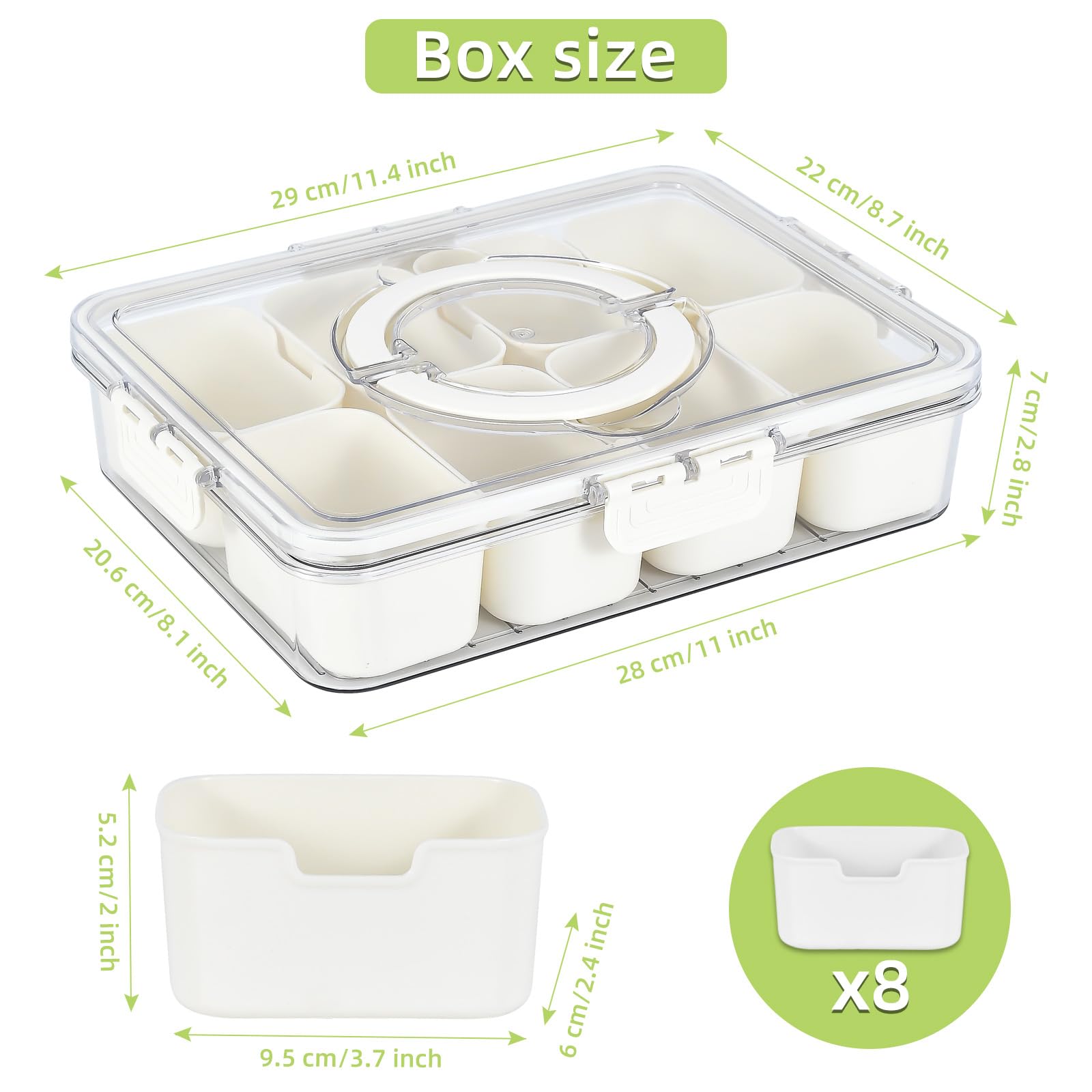 UPTRUST Divided Serving Tray with Lid and Handle - Snackle Box Charcuterie Container for Portable Snack Platters - Clear Organizer for Candy, Fruits, Nuts - Perfect for Party, Entertaining