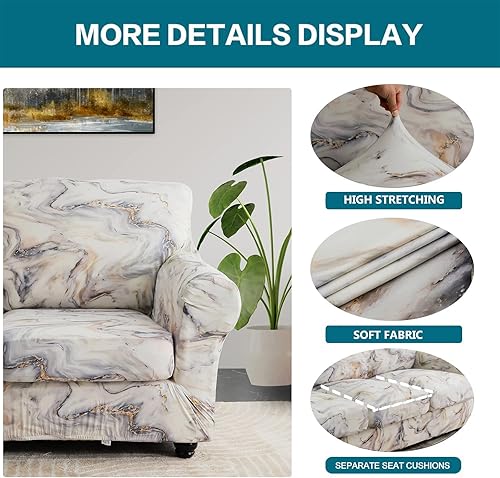 Miniatura 3 de KRFOONN Fundas elásticas de 3 piezas para sofá de 2 plazas con estampado con 2 fundas de cojín separadas para cojines de asiento, fundas de sofá